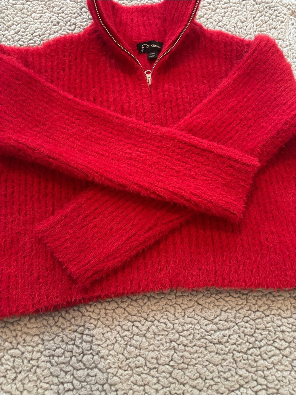 art class Bright Red Fuzzy Half-Zip Turtleneck Sweater